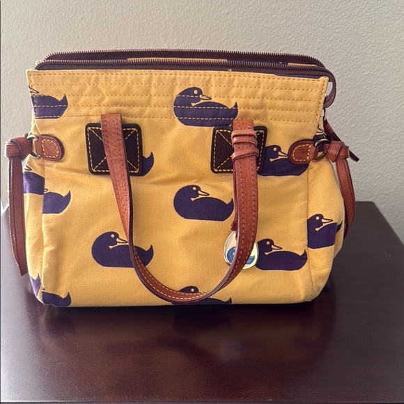 Dooney & Bourke Yellow and Purple Duck Print Bag - Picture 1 of 7